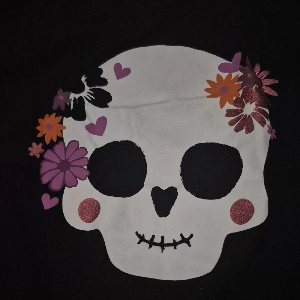 Wonder Nation Black Tee with Floral Skull Design - Picture 3 of 4